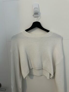 Zara Cropped Crewneck Sweater in White